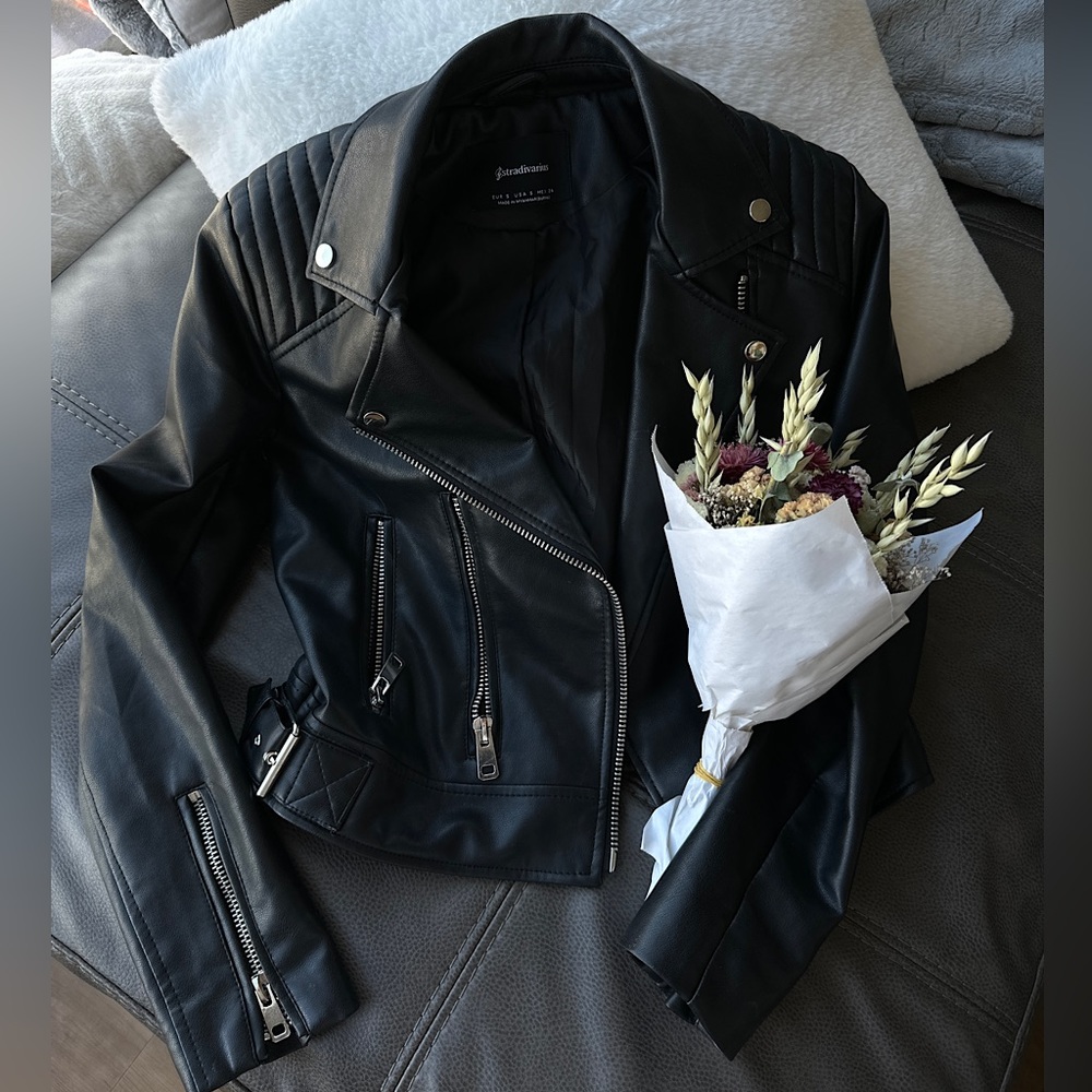 FAUX LEATHER BIKER JACKET WITH BELT